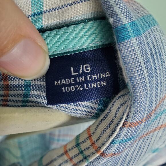 Tommy Bahama Paradigm Blue Plaid Linen Button Short Sleeve Shirt Size Large - Picture 4 of 9